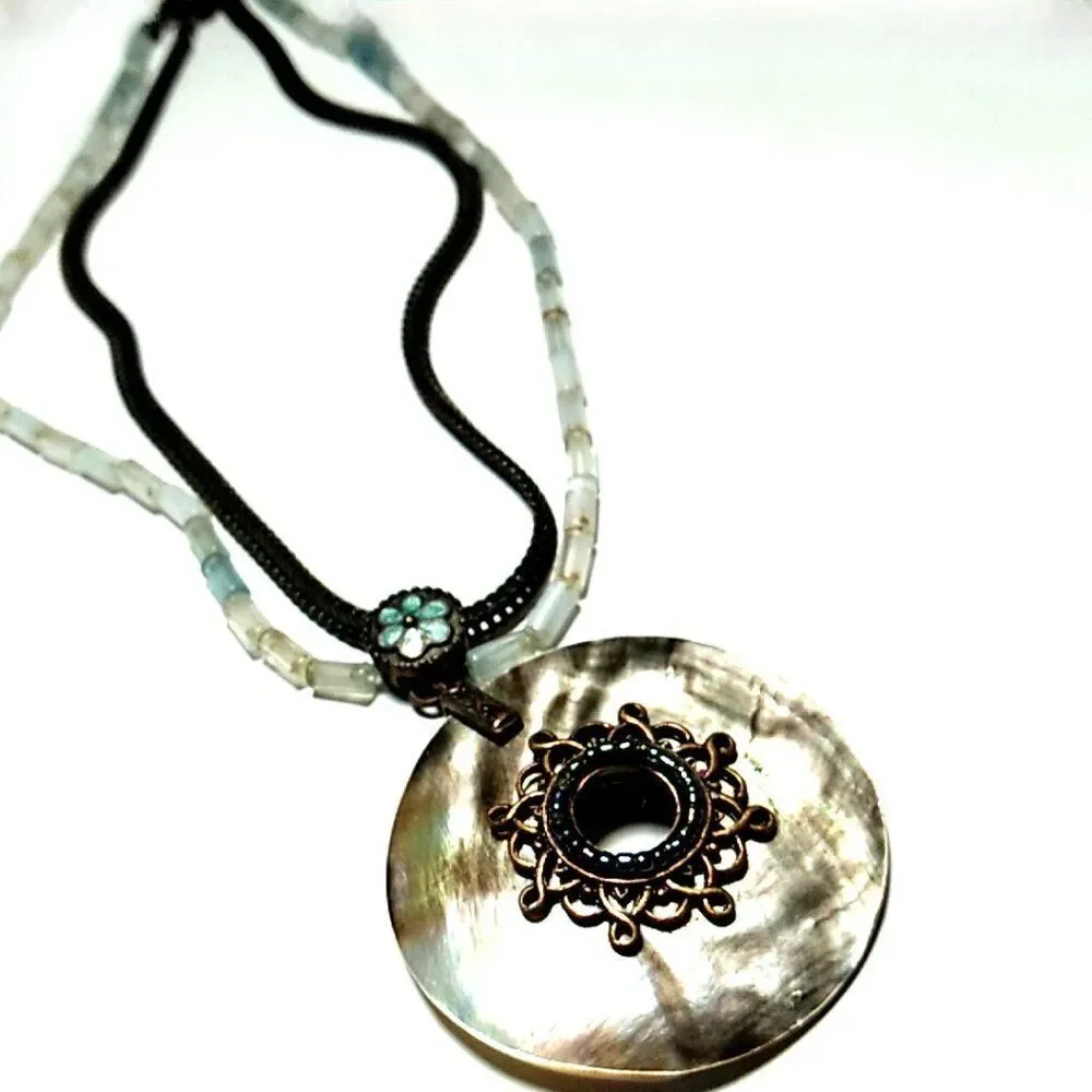 Vintage Avon Copper Abalone Shell Beaded Pendant Necklace